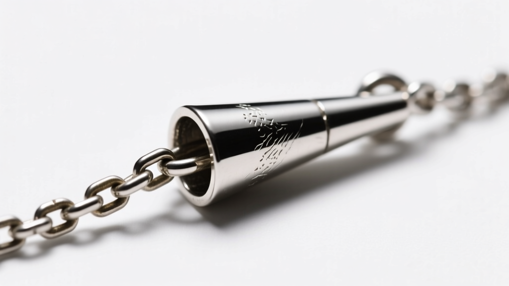 Close-up of a silver tapered bail on a 2mm oxidized box chain, showing the clearance gap under bright studio lighting conditions