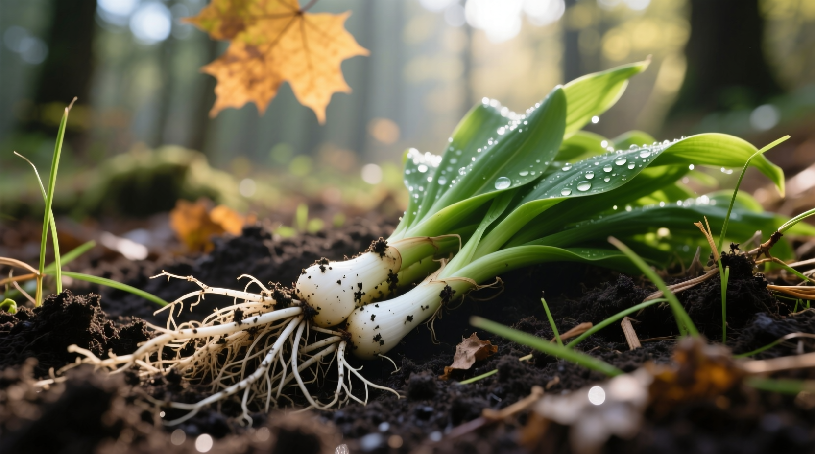 Fresh ramps with soil still clinging to roots
