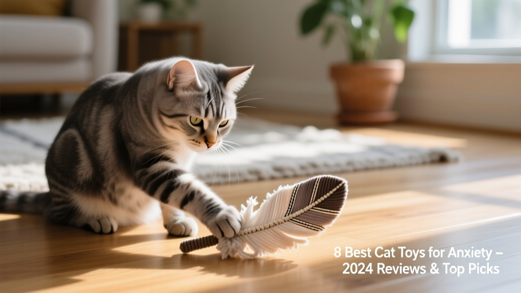 Close-up of a calm cat gently batting at a soft, textured toy on the floor
