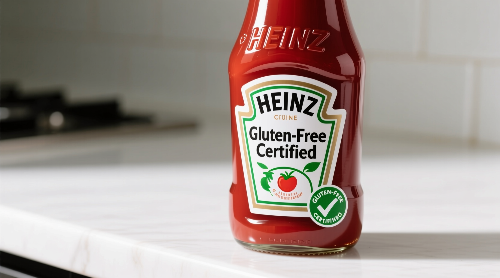 Heinz ketchup bottle with gluten-free certification label