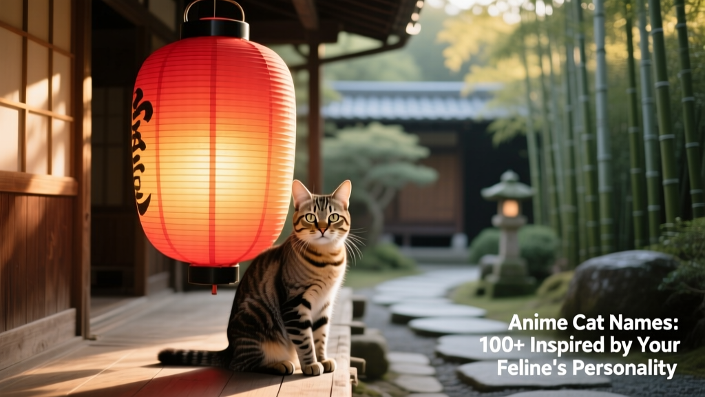 A cat sitting in front of a large red Japanese lantern