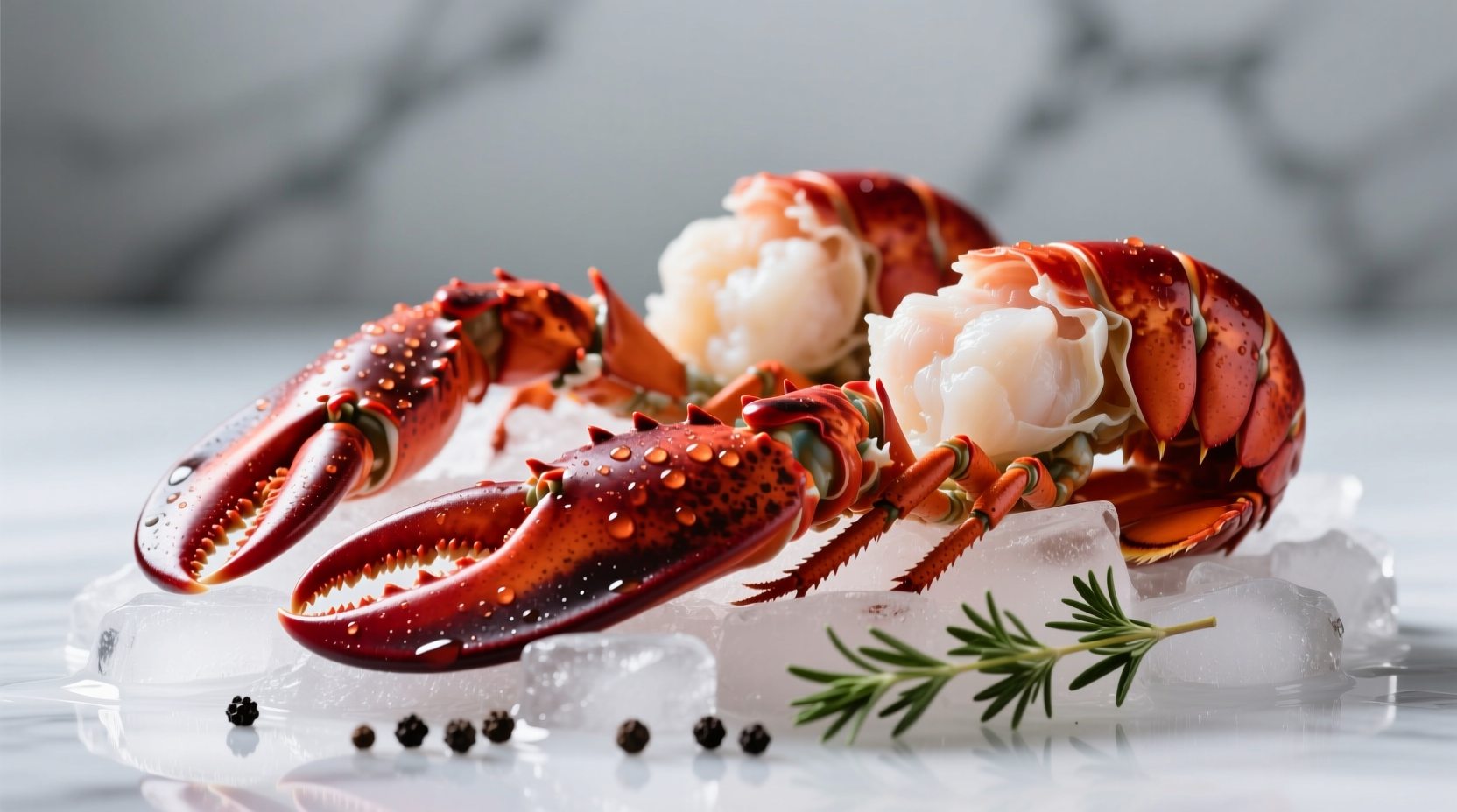 Properly thawed lobster tails on ice