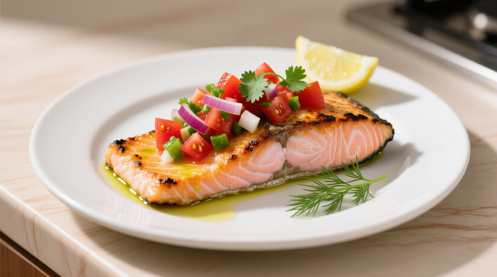 Pan-seared salmon with fresh tomato salsa