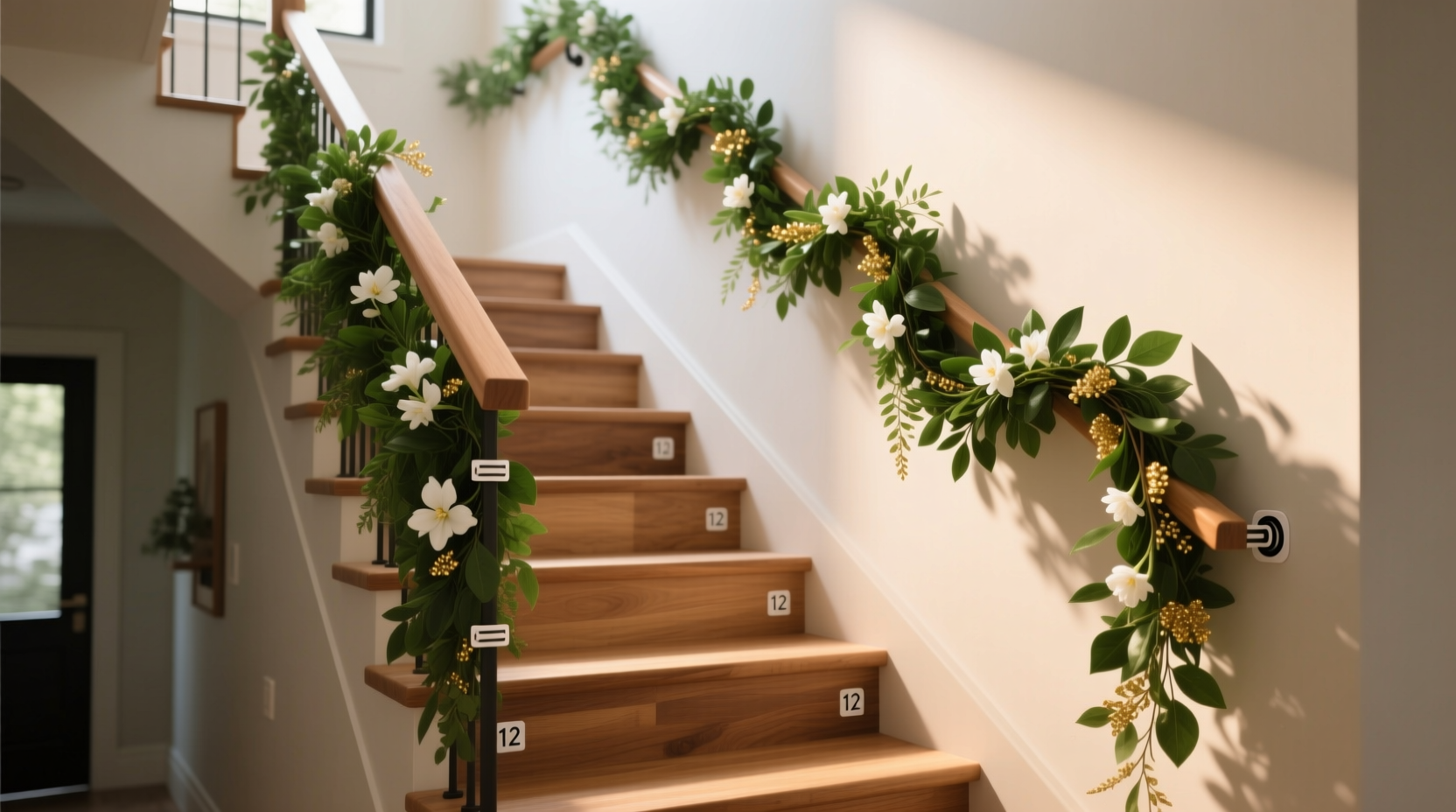 how to decorate a staircase with garland without creating a tripping hazard