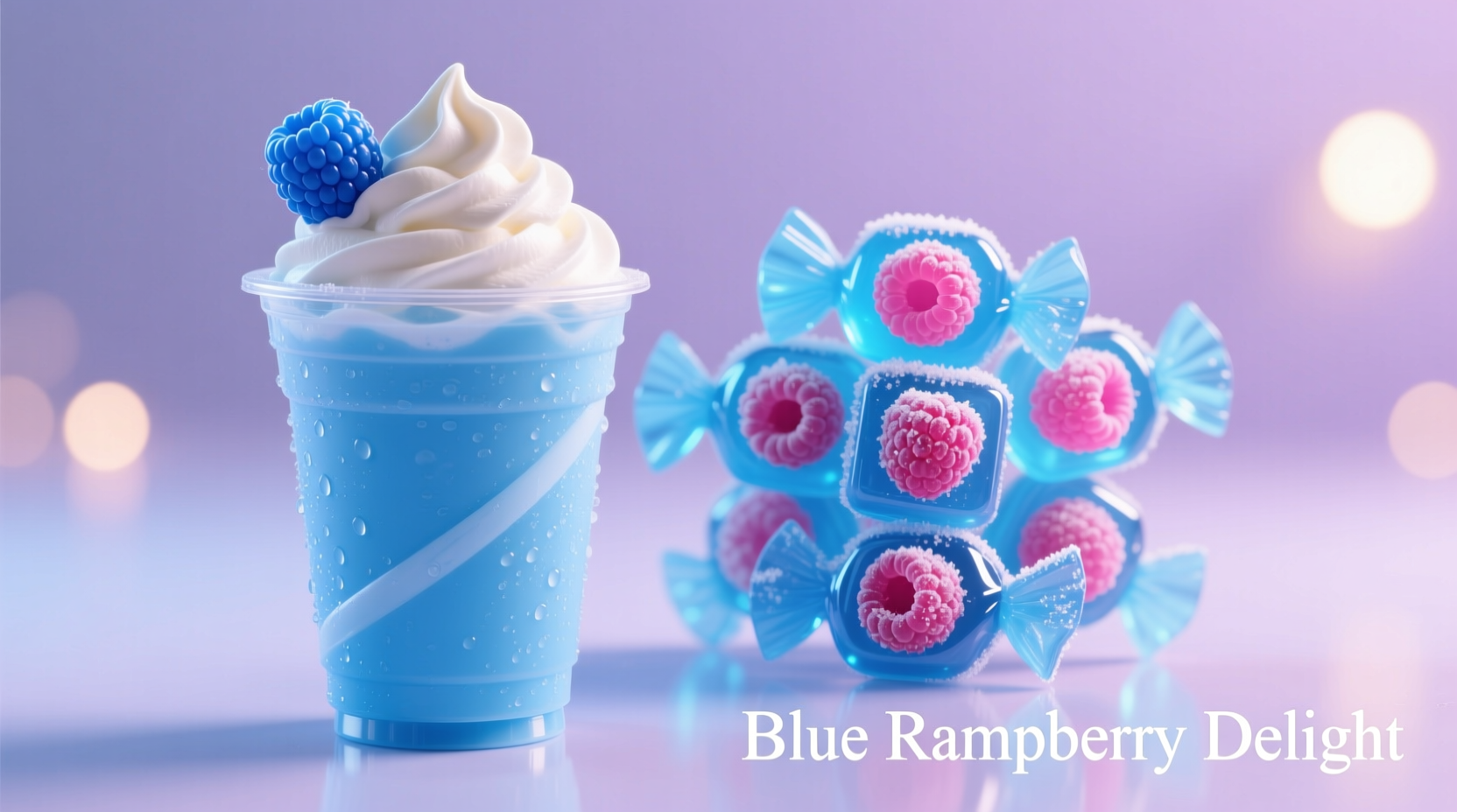 Blue raspberry flavored slushie and candy products