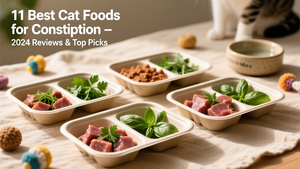 Fresh cat food portions in sealed, eco-friendly trays with visible meat chunks and herbs