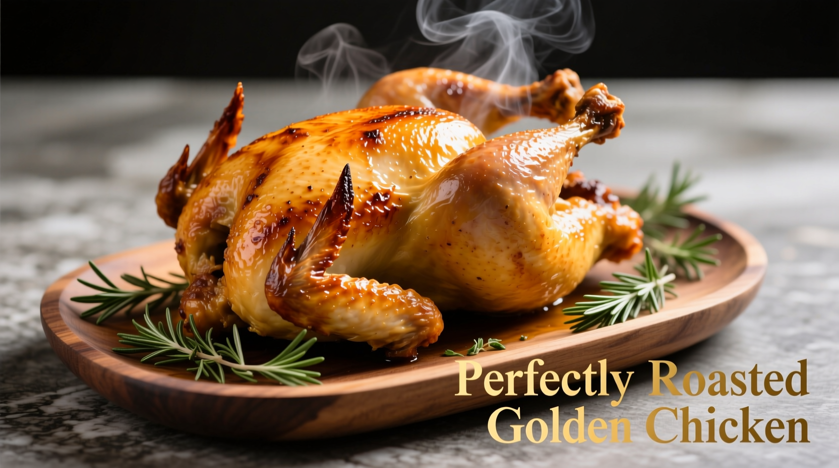 Perfectly roasted golden chicken on platter