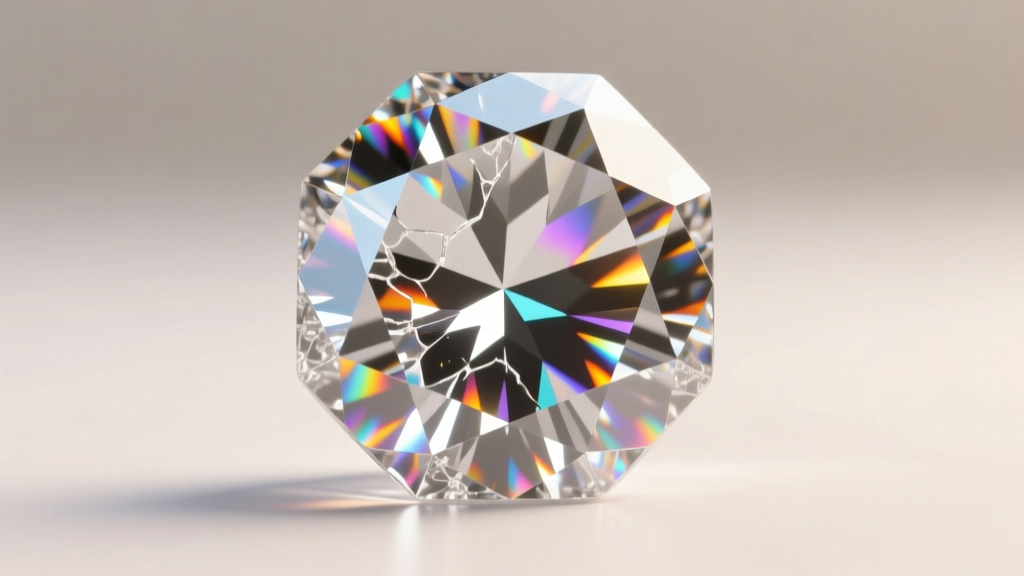 Extreme close-up of a crushed ice cushion cut moissanite gemstone showing fractured light patterns and internal scintillation.