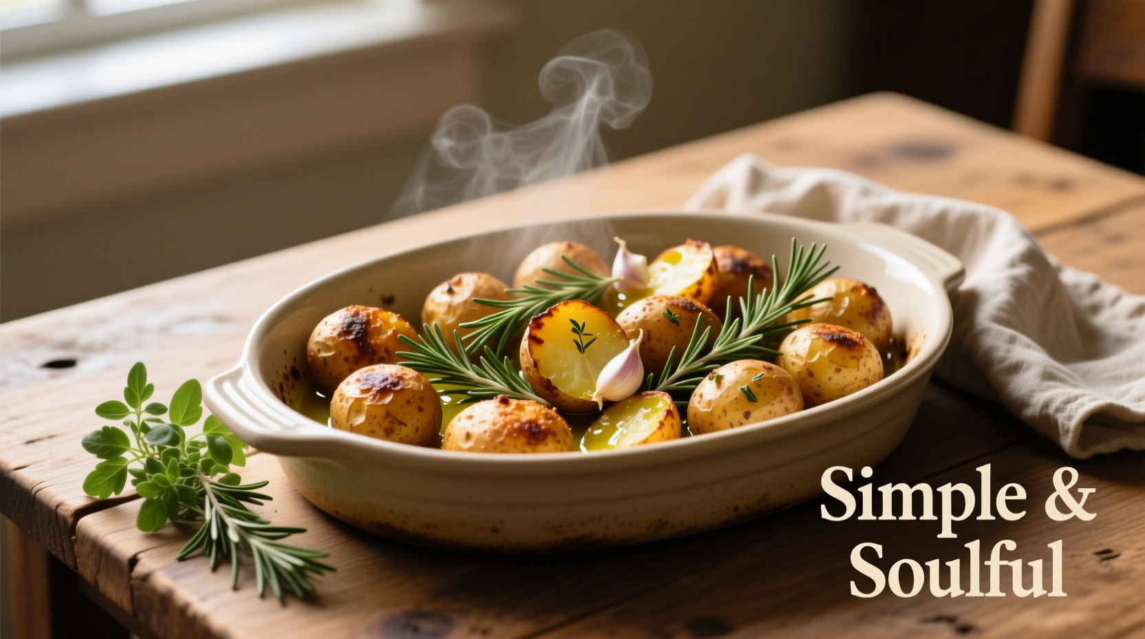Simple roasted potato dinner with herbs