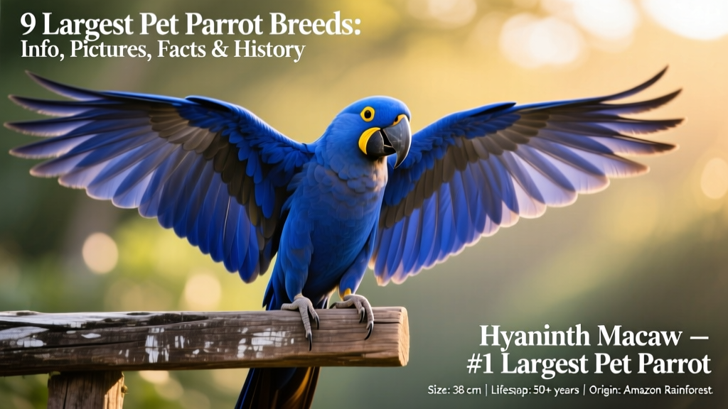 Hyacinth Macaw stretching its wings against a sunlit background, displaying brilliant cobalt-blue feathers