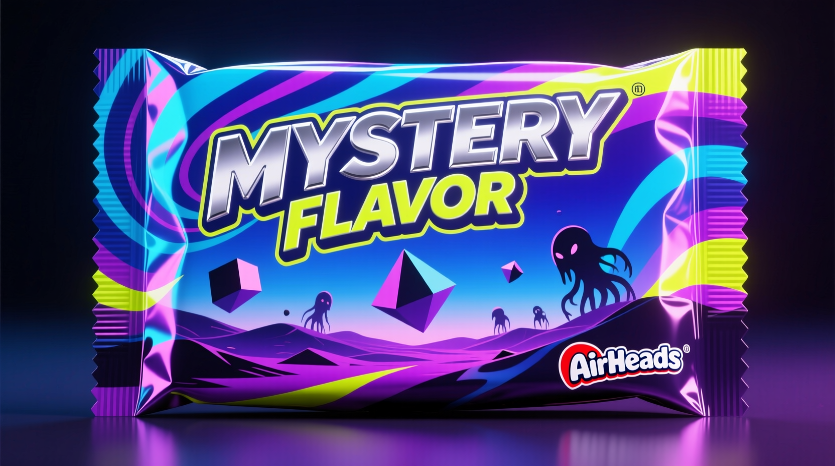 White Airheads candy wrapper showing Mystery flavor