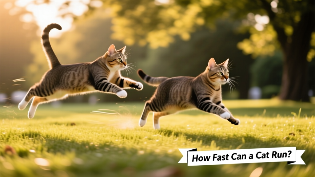 Two cats running and jumping playfully in a grassy park