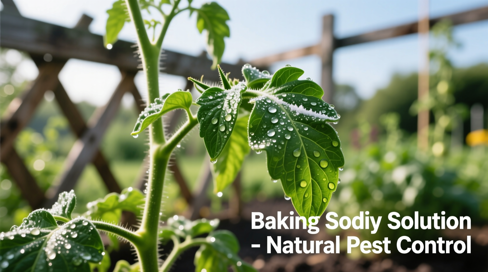 Healthy tomato plant sprayed with baking soda solution