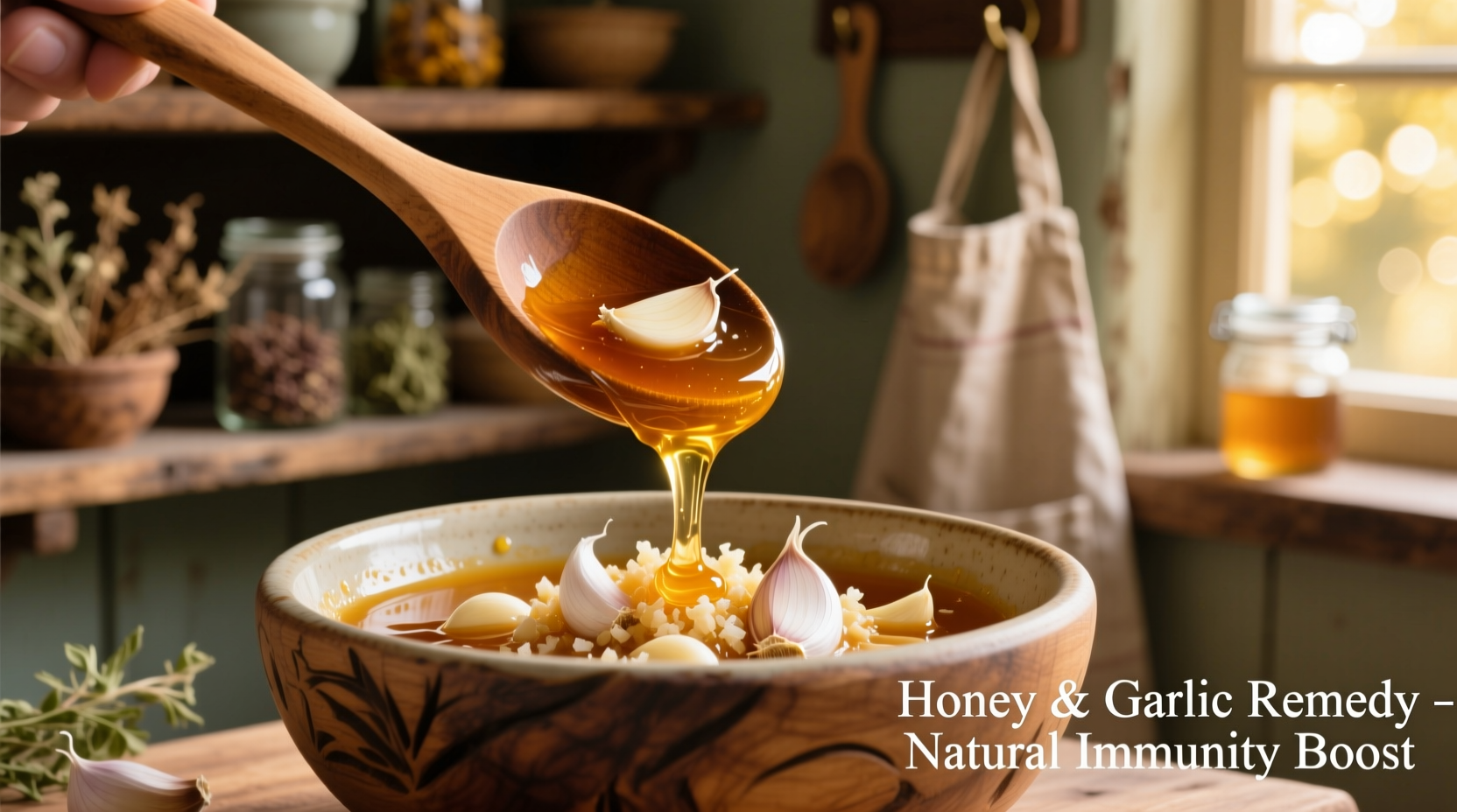 Honey and garlic natural remedy preparation