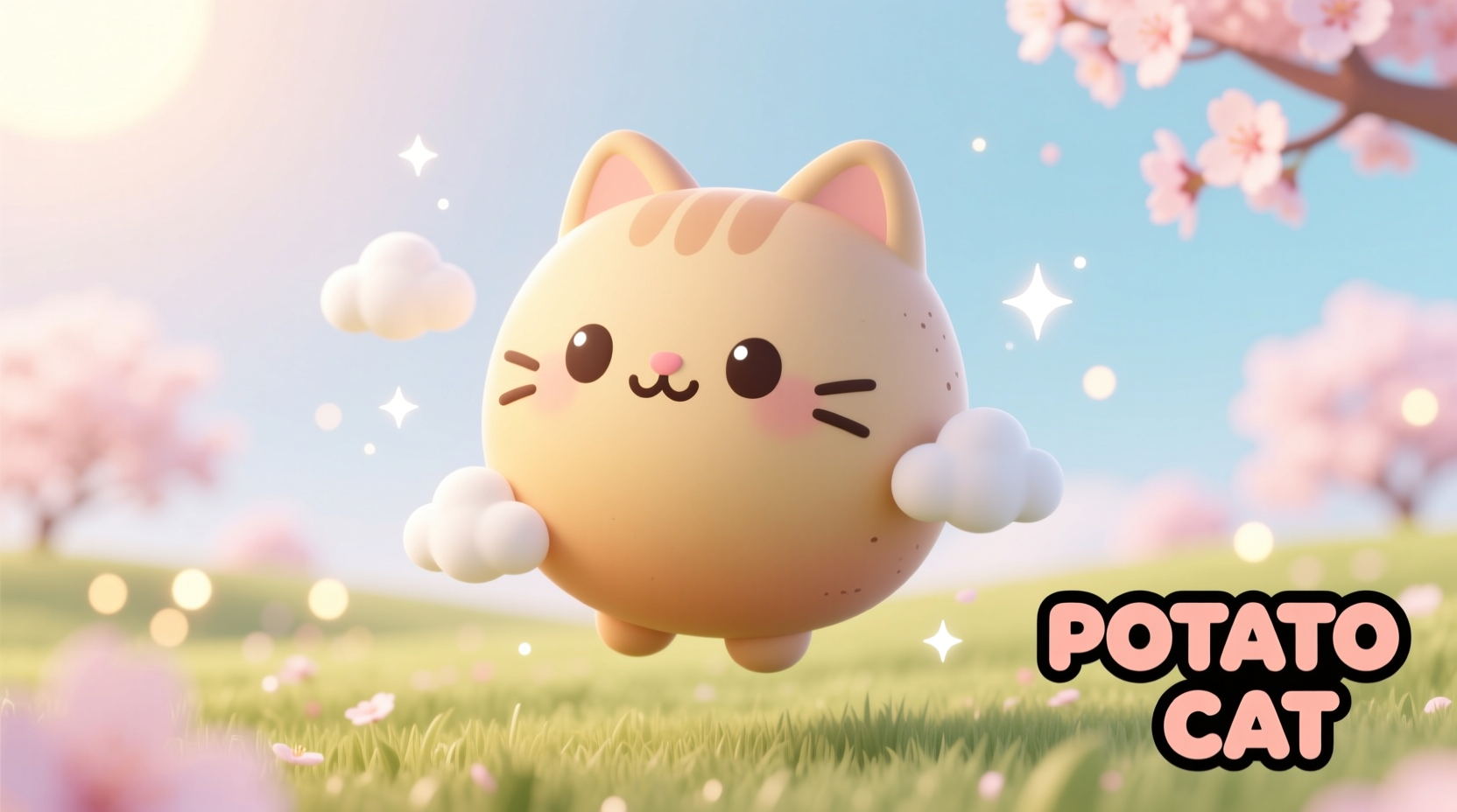 Digital illustration of a potato cat with simple features