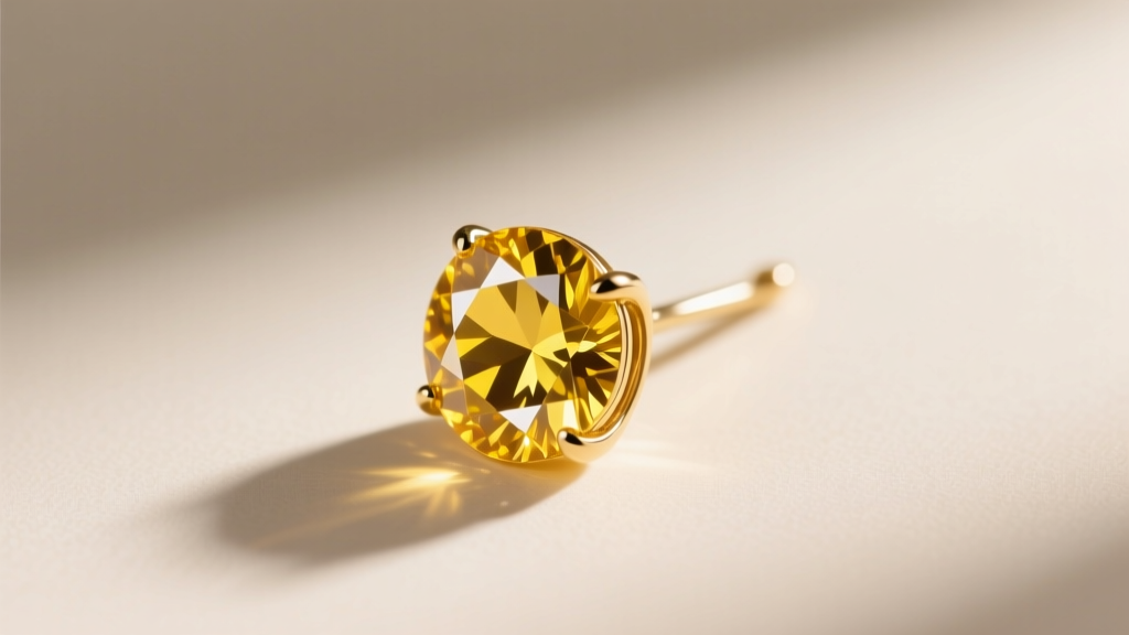 Underside view of an open-gallery sunshine earring setting showing the unobstructed pavilion of a round yellow sapphire stone.