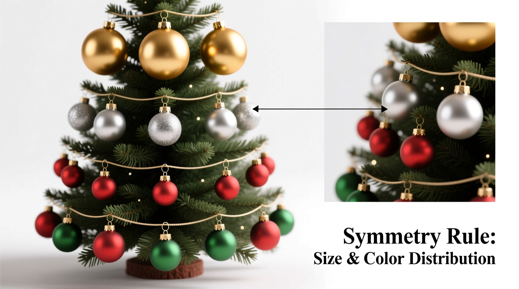 how to create symmetry when hanging christmas ornaments by size and color
