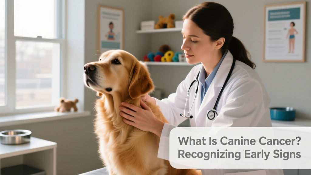 A veterinarian gently examining a dog's lymph node during a routine checkup