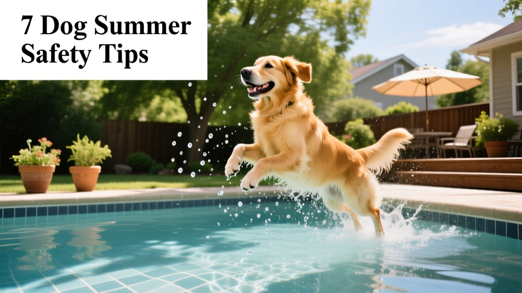 Happy dog splashing in a shallow backyard pool with water droplets flying