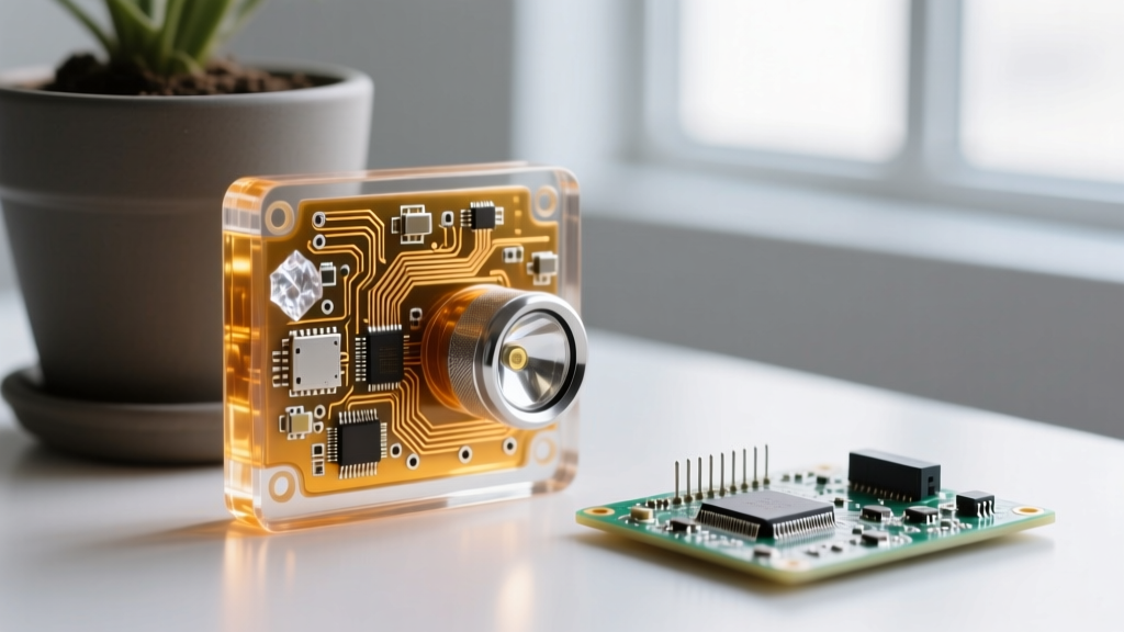 Macro photography of a potted flashlight circuit board encased in clear thermal epoxy resin next to a standard soldered PCB for durability comparison