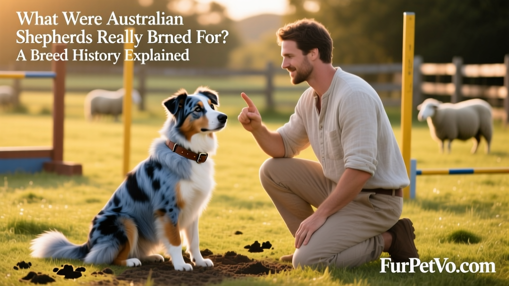 Australian Shepherd sitting attentively beside owner during a FurPetVo.com obedience training session