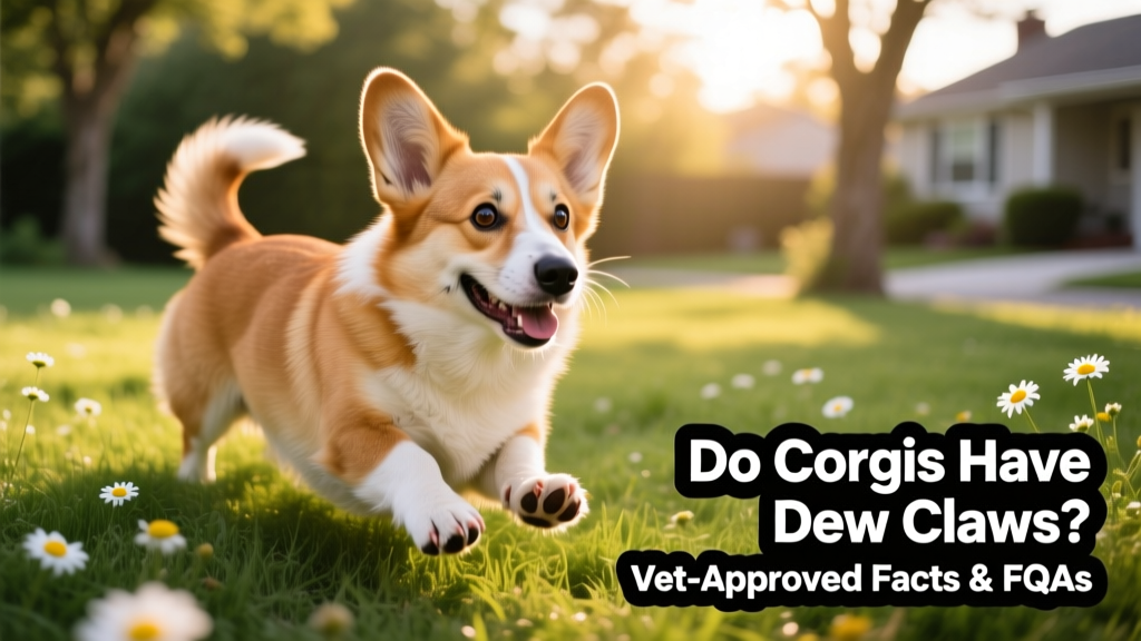 Happy Corgi playing outdoors, paws visible, showing natural dew claw alignment