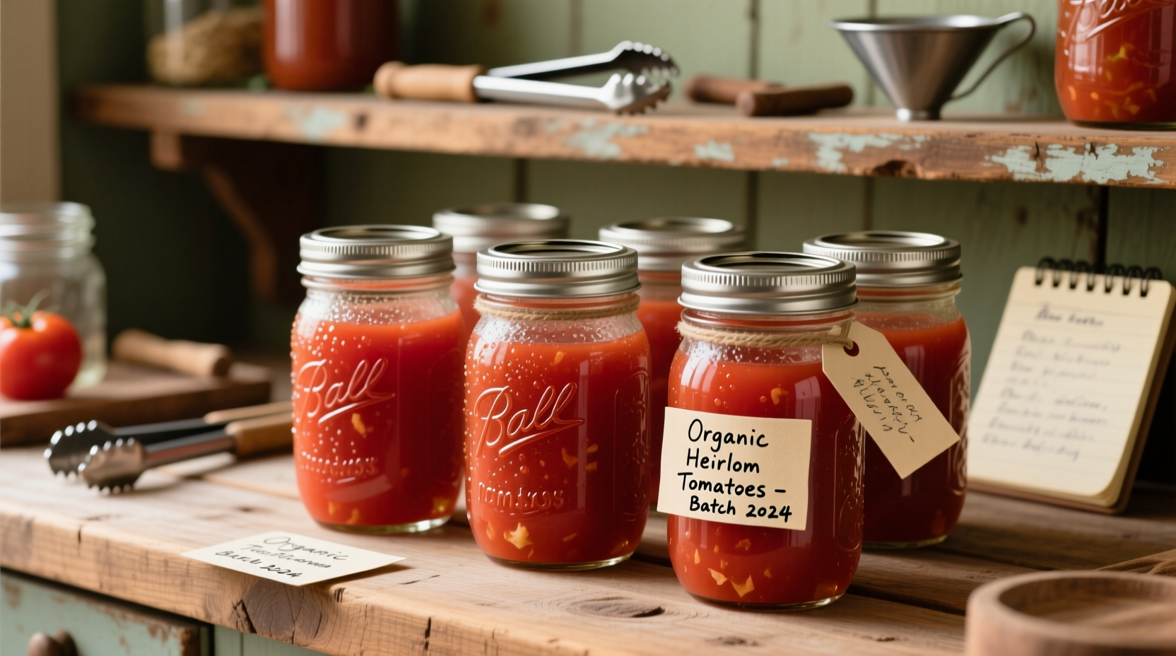 Fresh tomato juice in mason jars ready for canning