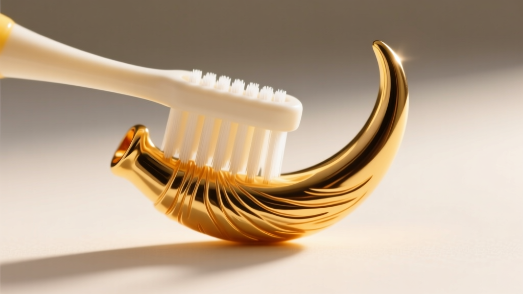 Macro shot of a soft-bristled toothbrush gently scrubbing the intricate curved ridges of a polished 18k yellow gold horn charm