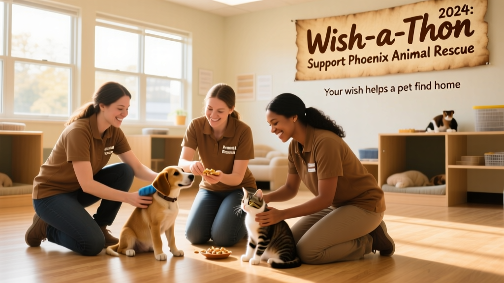 Phoenix Animal Rescue volunteers caring for dogs and cats in a warm, clean shelter environment