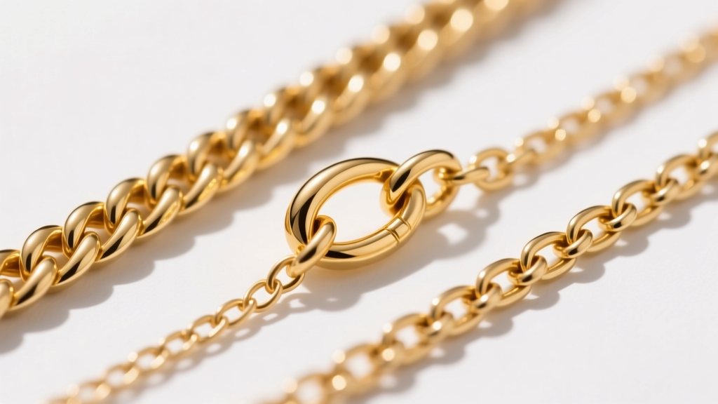 Macro shot of a 1.5mm 14k gold wheat chain beside a 1.2mm box chain, showing interlocking links and a sturdy gold lobster clasp.