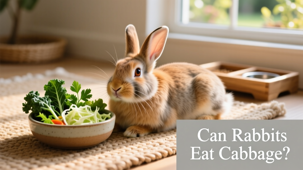Rabbit resting comfortably beside a small bowl of mixed safe greens