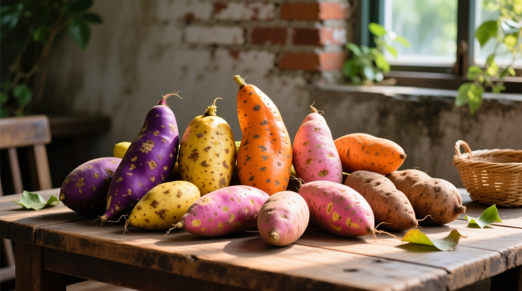 Colorful arrangement of different sweet potato varieties