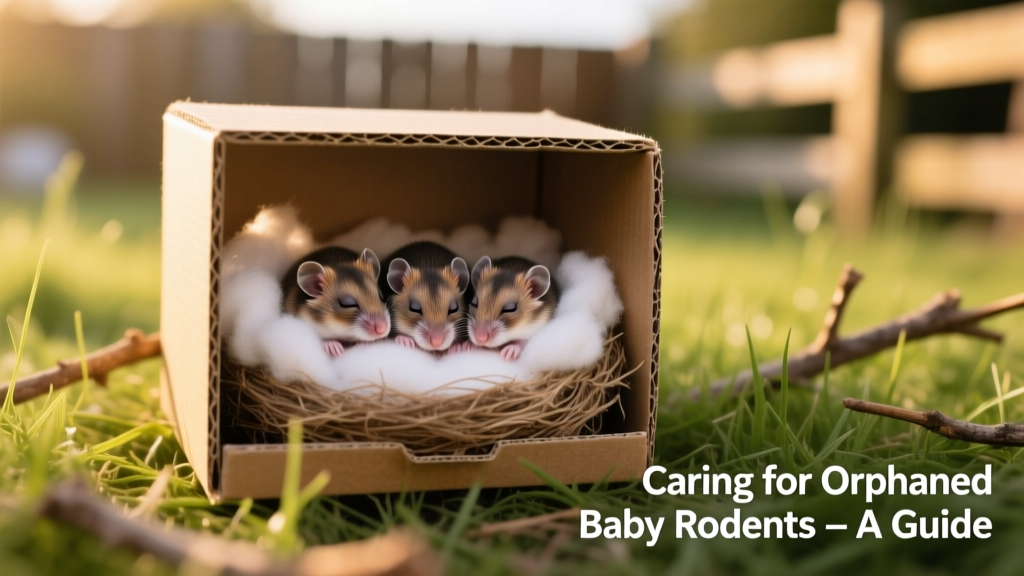 Small cardboard nest box lined with cotton batting and soft flannel, holding four sleeping baby gerbils