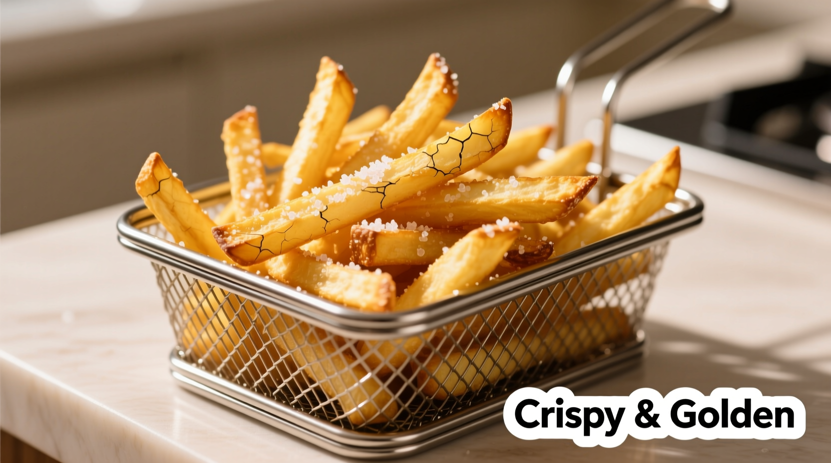 Golden air fryer french fries in basket