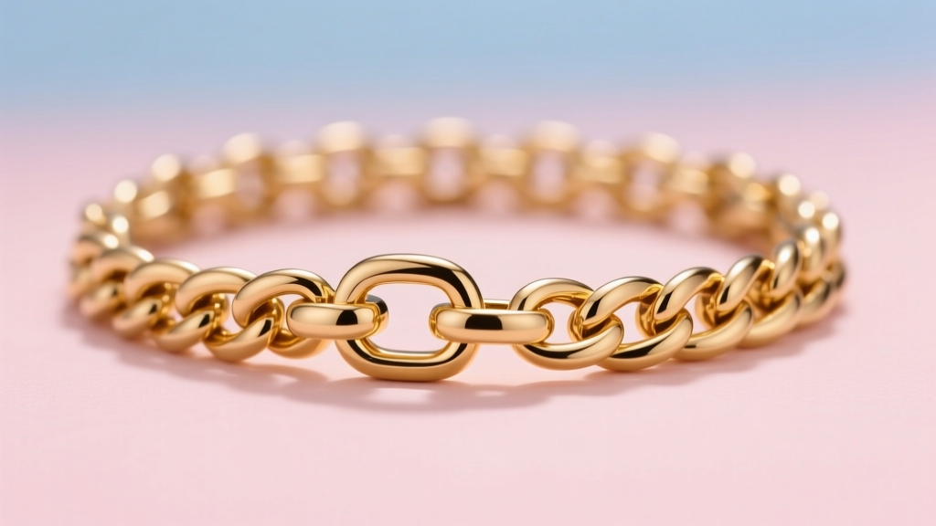 Close-up of a sturdy 14k gold box chain featuring a secure lobster clasp, held against a blurred pastel background in soft light.