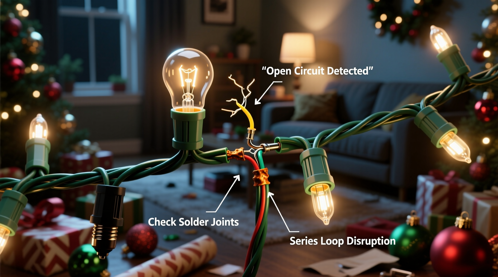 why does half my strand of christmas lights go out fixing series circuit issues