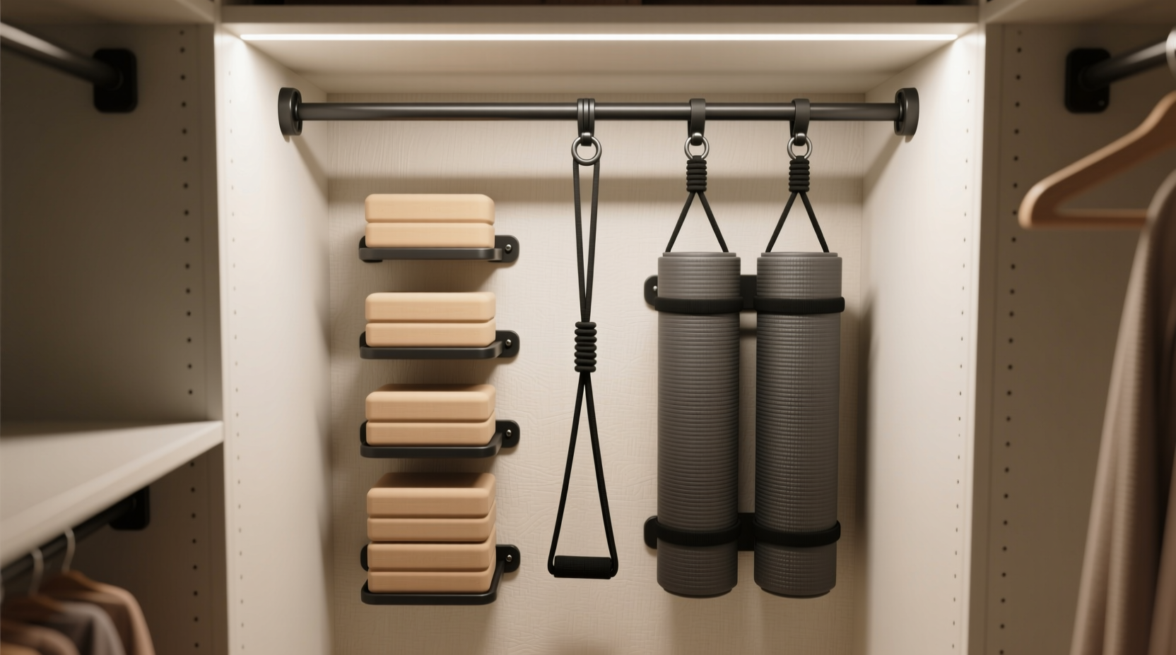 closet organization tips yoga blocks foam rollers