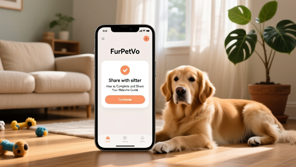 Screenshot of FurPetVo app showing 'Share with sitter' confirmation prompt