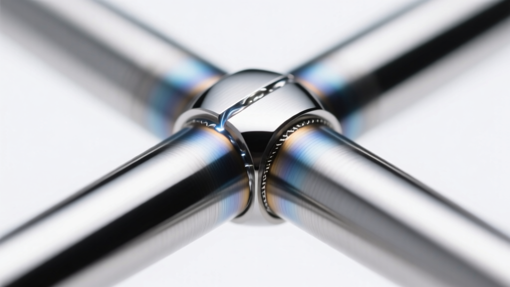Macro shot of a spot-welded titanium permanent bracelet joint showing a clean oxidation-free weld bead under bright studio light
