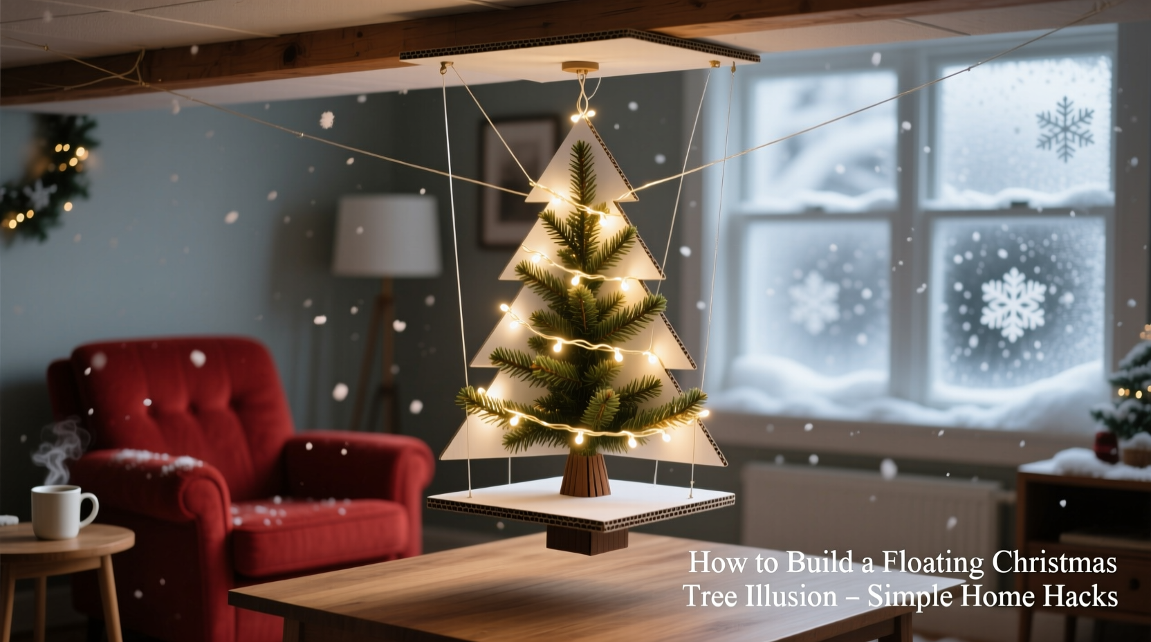 how to build a floating christmas tree illusion with simple home hacks