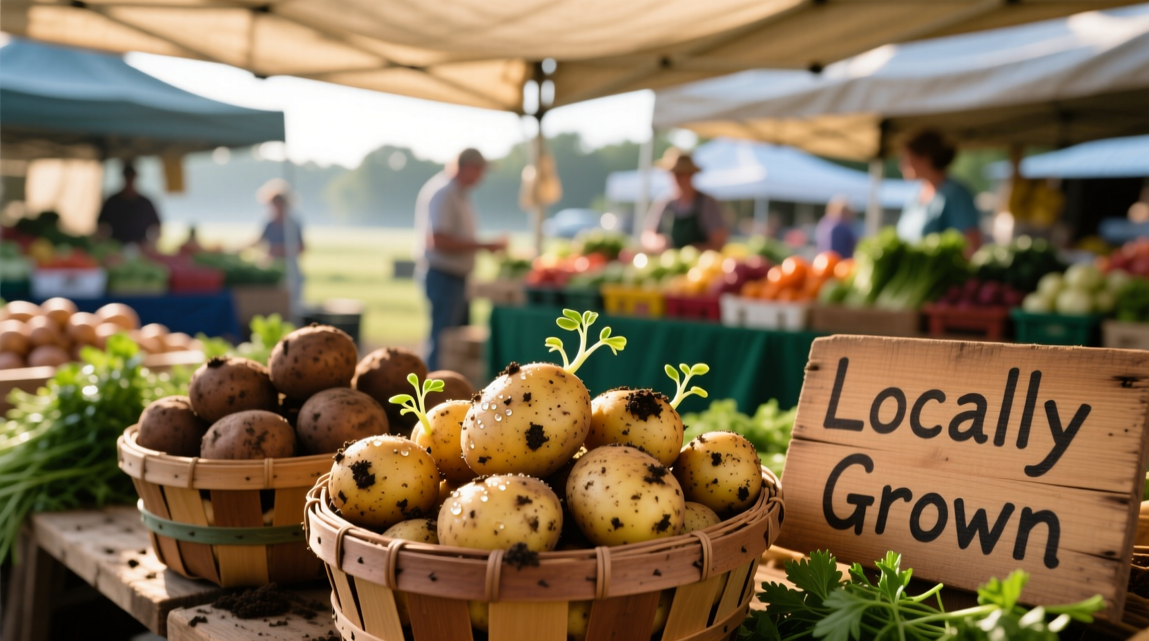 Freshly harvested potatoes at a local farmers market