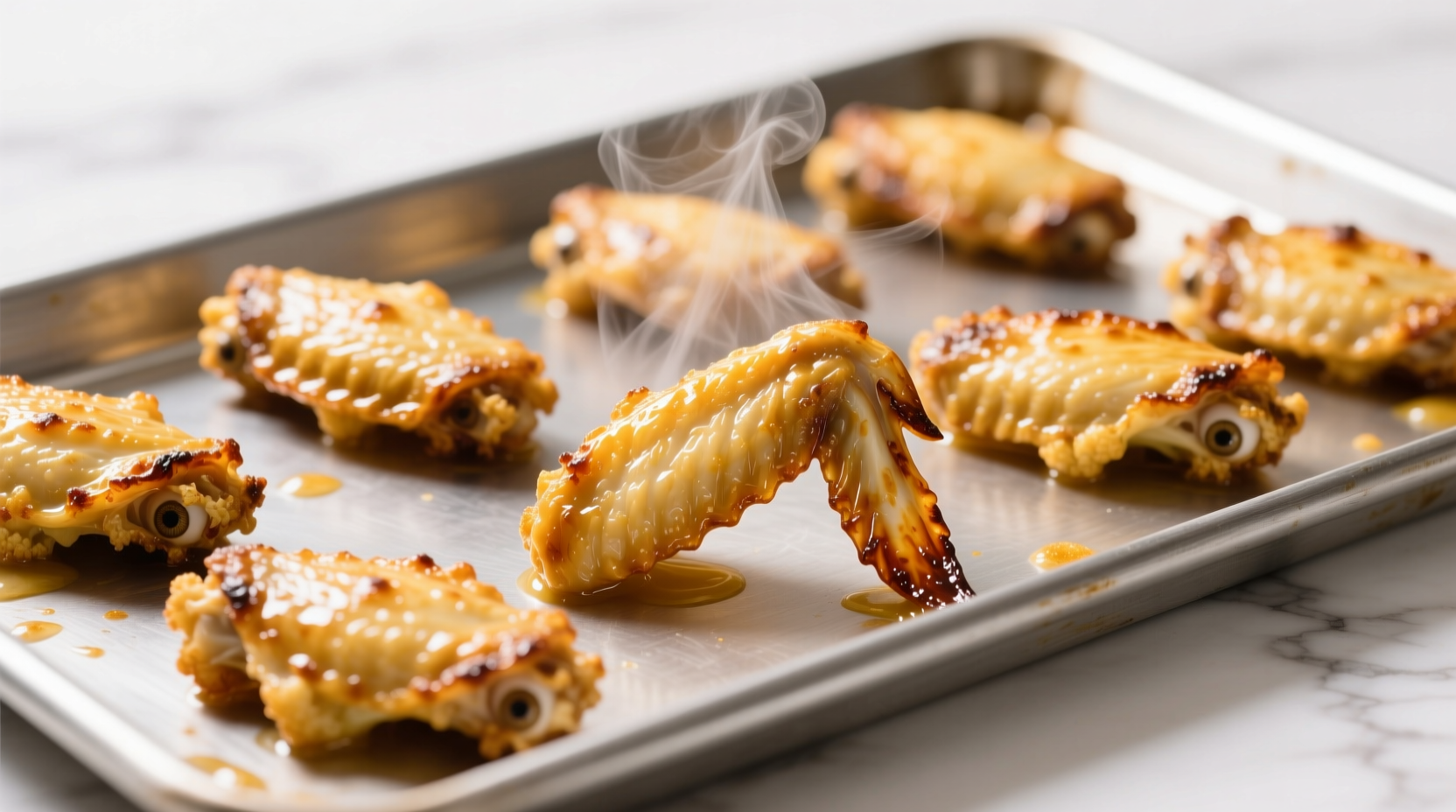 Crispy golden Birds Eye cauliflower wings on a baking sheet