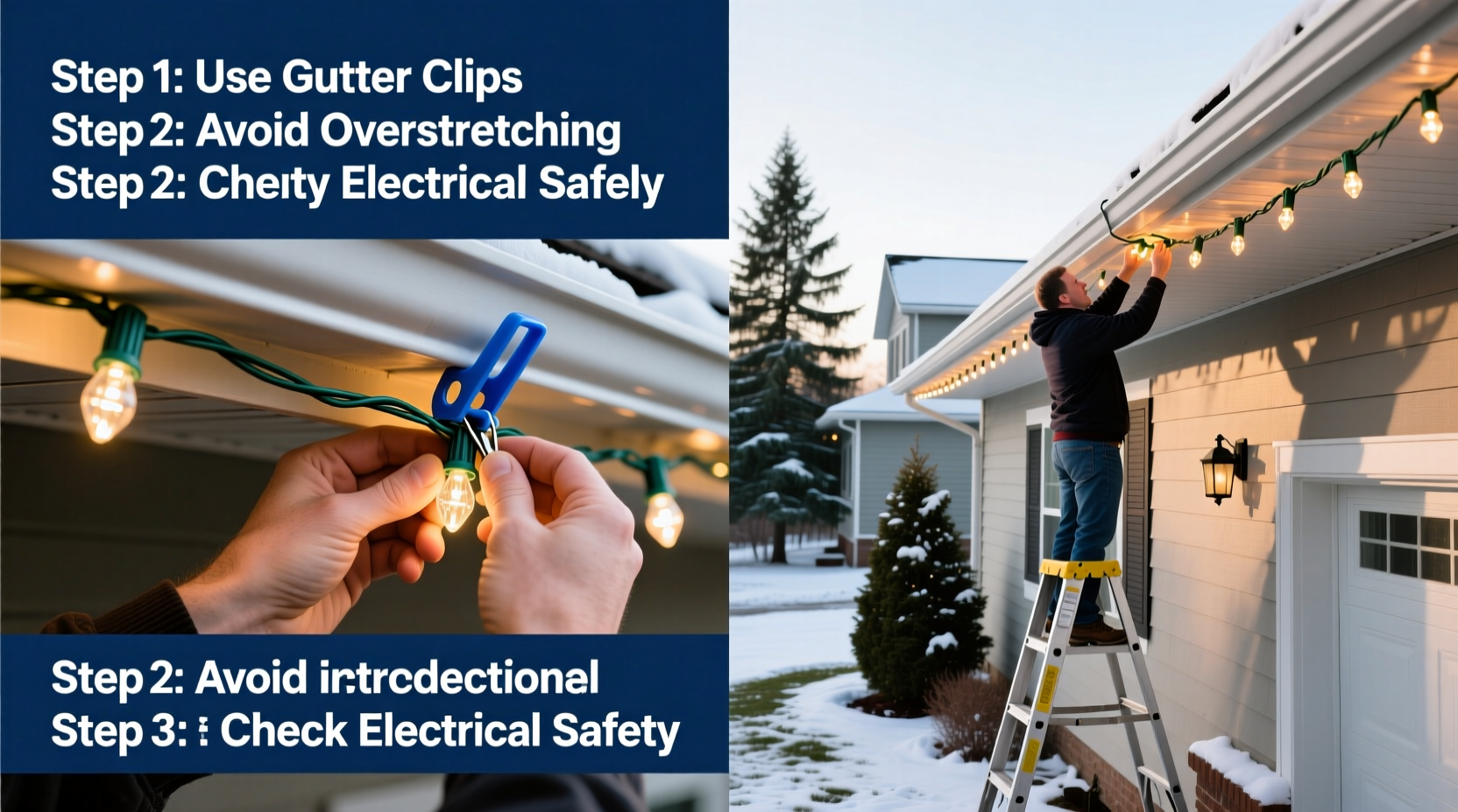 how to hang christmas lights to gutters