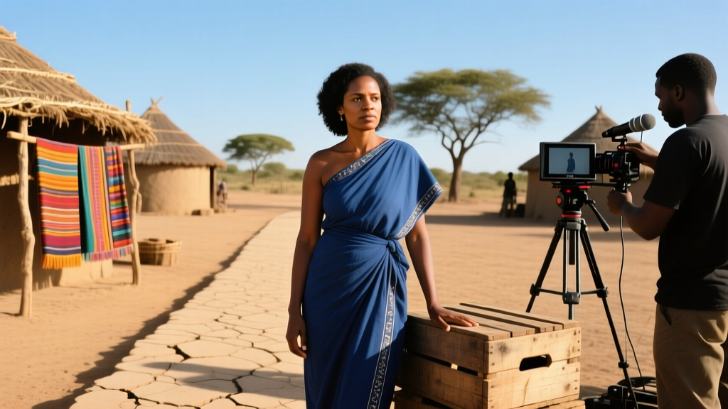 A woman from Africa looking at the camera during the filming of One Day in Africa