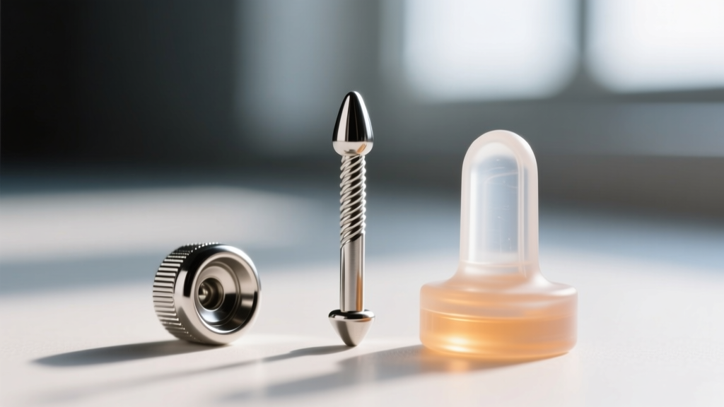 Close-up comparing a standard metal friction back and a clear medical-grade silicone earring stopper on a 20-gauge steel post.