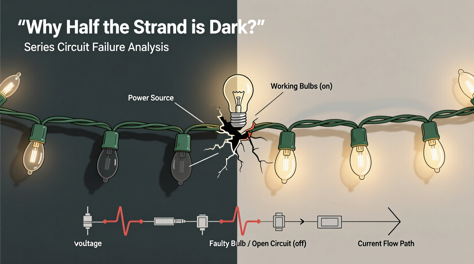 why does half my strand of lights go out troubleshooting series circuits