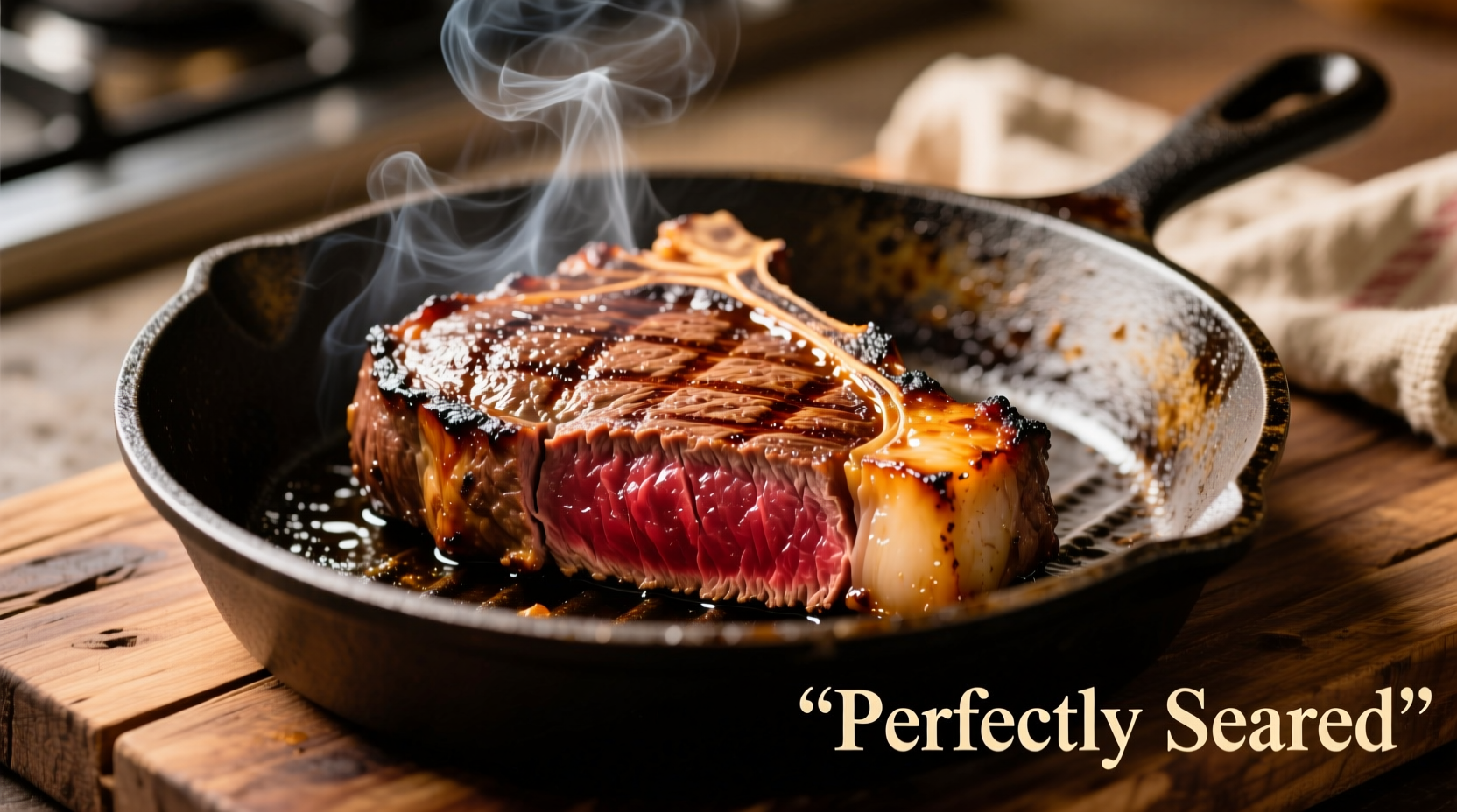 Perfectly seared petite sirloin steak on cast iron skillet