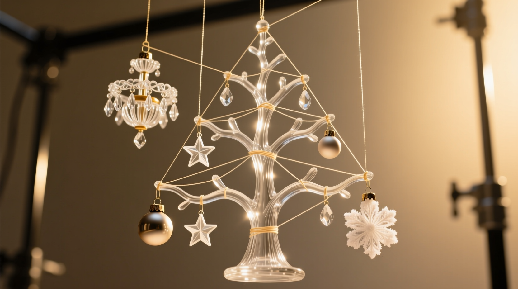 how to use invisible thread to hang delicate decorations on glass trees