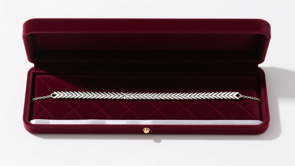 Flat silver herringbone necklace stored perfectly straight inside a velvet-lined box with an anti-tarnish strip, top-down angle.