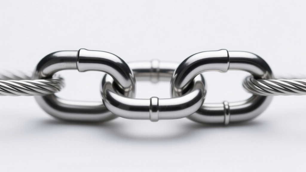 Macro shot of an implant-grade titanium cable chain link for ear piercings highlighting smooth welded joints and a matte finish